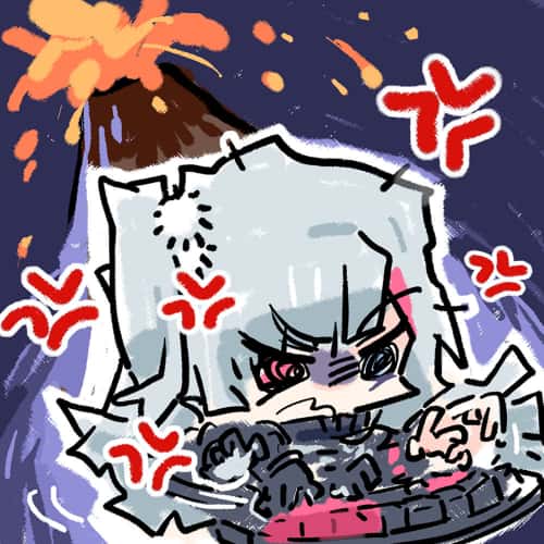 An image of Kuro furiously typing.